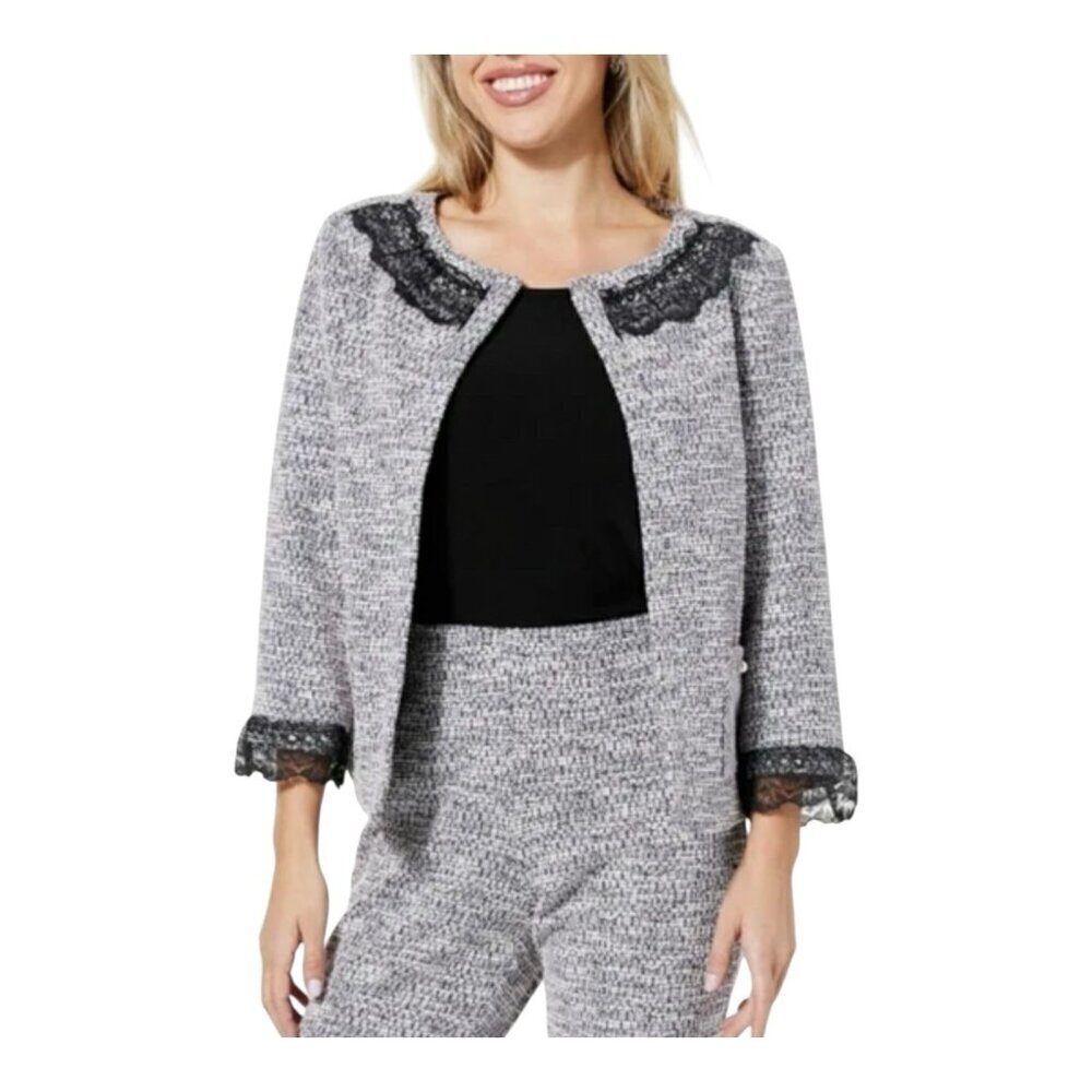 C Wonder By Christian Siriano Runway Tweed Lace Large Suit Jacket Stretch NWOT